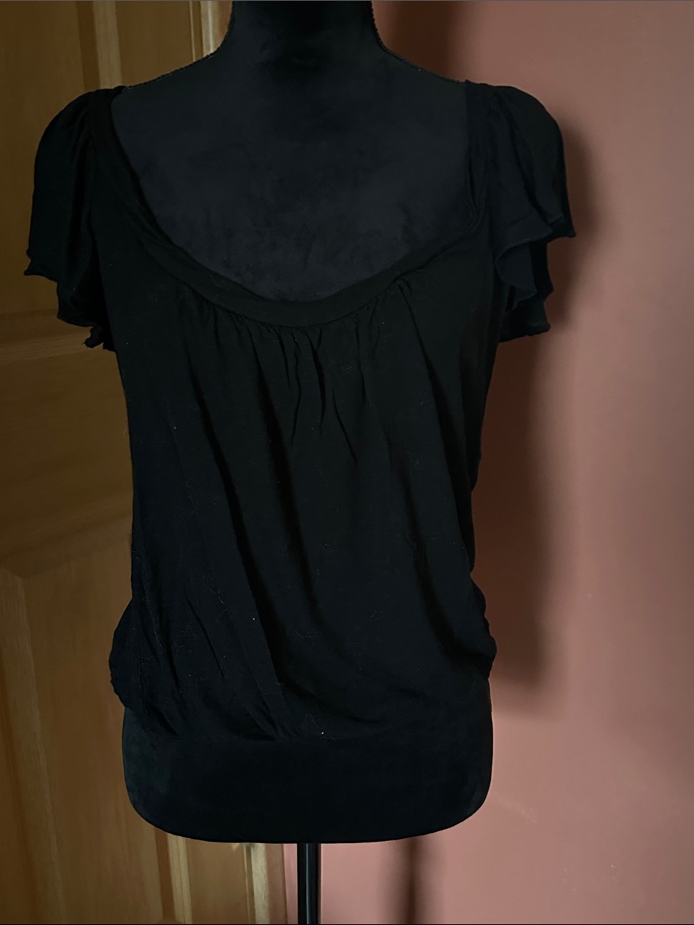 Black Women's Flutter Sleeve Scoop Neck Top
